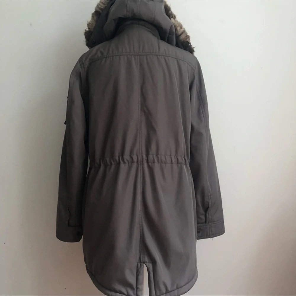 S-13 Women’s Olive Green Parka Coat with Faux Fur Trim